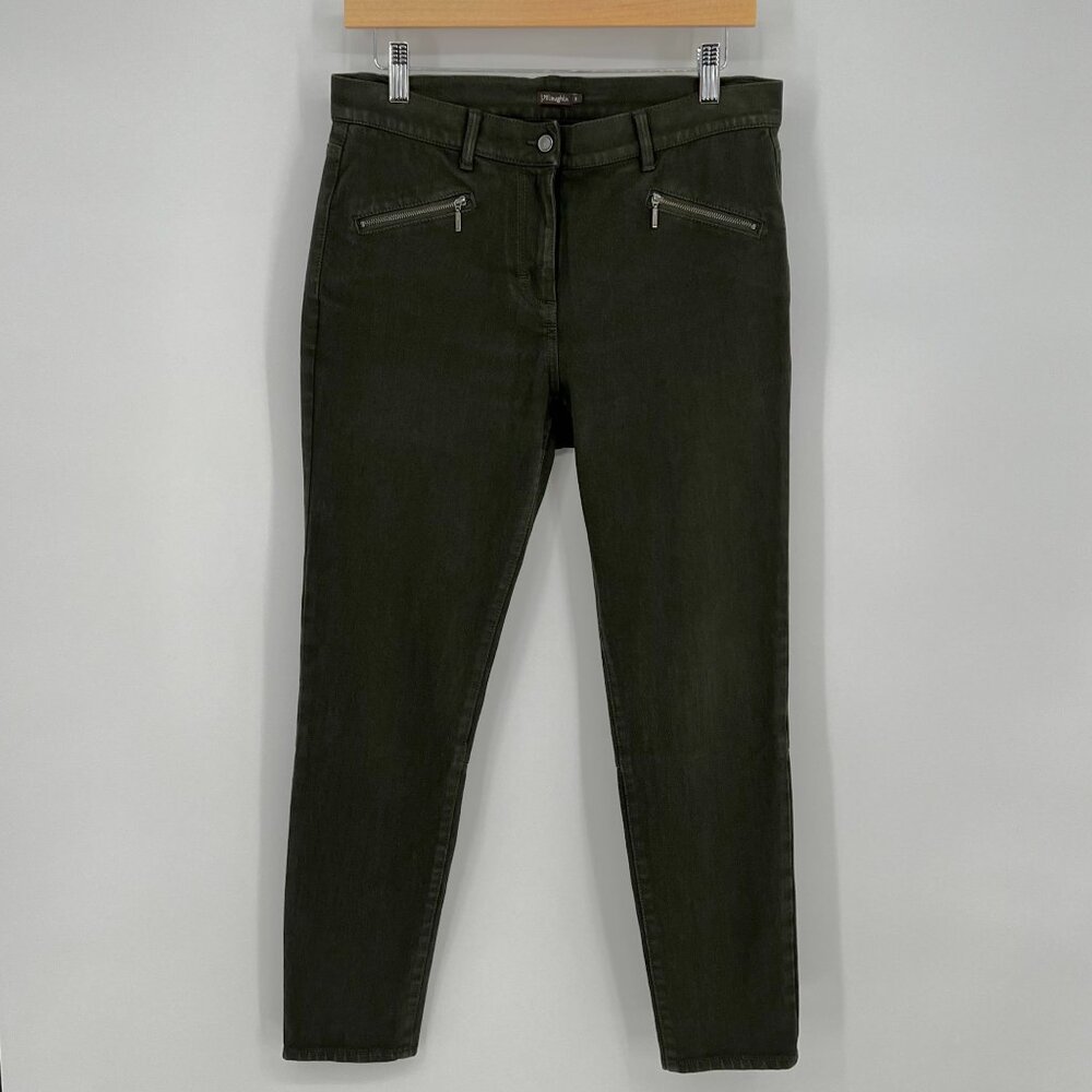 J.McLaughlin Women Baxter Skinny Moto Pant Size 8 Olive Green Ankle Zip Mid Rise